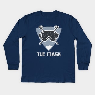 The Mask, skiing t-shirts, goggles, mountain t-shirt, mountain sports, winter sports, snowboarding stickers Kids Long Sleeve T-Shirt